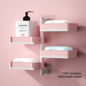 Multi-Functional Soap Dish No Drilling Bathroom Home Use Soap Holder Drainage Rotatable Multi-Layer Shower Bathroom Rack