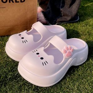 Dép Đế Xuồng Hoạt Hình Mèo Mùa Hè 2025 Phong Cách Mới Mary Janes Đế EVA Đế Xỏ Ngón Đế Dày Đế Thấp Thường Ngày