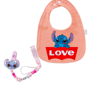 Disney | 2-piece set / package  Cute baby bib towel  Newborn cotton baby bib  Kawaii chain clip Water-absorbent childrens accessory