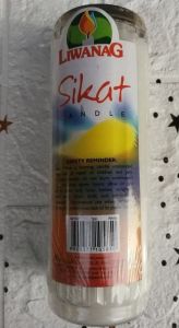 Liwanag Sikat Candle in Container (S#192)Sold per Piece Burning Time:2-3 Days Indoor Size:2-1/2"x7"