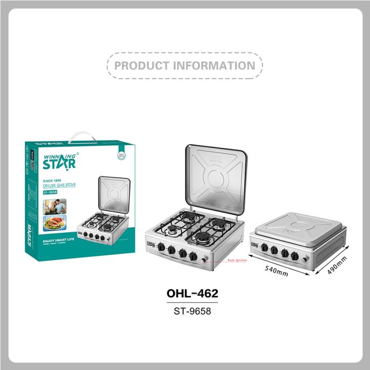 Winning Star Gas Cooktop 4 Burners Stainless Steel Stove 3 Burners