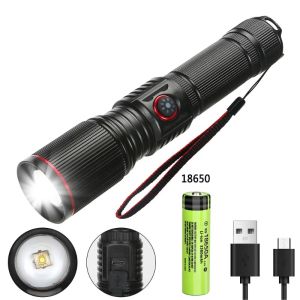 Powerful 30W LED Flashlight White Laser Rechargeable Power Display Zoom Tactical Lantern Outdoor Camping Fishing