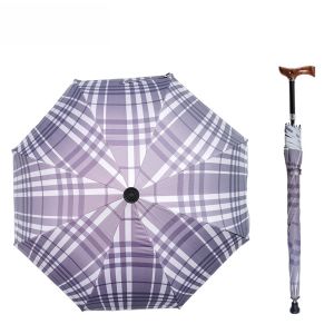 Durable Plaid Anti-slip Sunscreen Hand Cane Gift for Elderly Fashionable Safety Walking Stick Umbrella Rainproof Grandpa Grandma