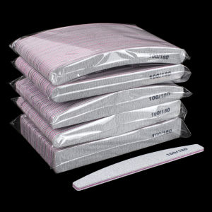 50 ชิ้น/ล็อตสีเทากระดาษทรายเล็บแฟ้ม 100/180 สองด้านบัฟเฟอร์ขัดเล็บเท้าเล็บไฟล์ศิลปะเล็บ Accesorios