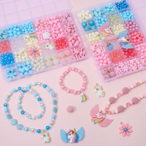 Kid Children Jewelry Bracelet Necklace DIY Kit Colourful beads DIY Set Barang Kemas Budak DIY