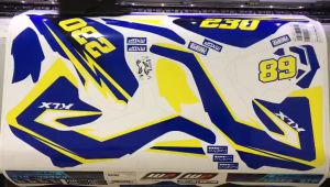 decal klx 230 biru kuning motif husqvarna