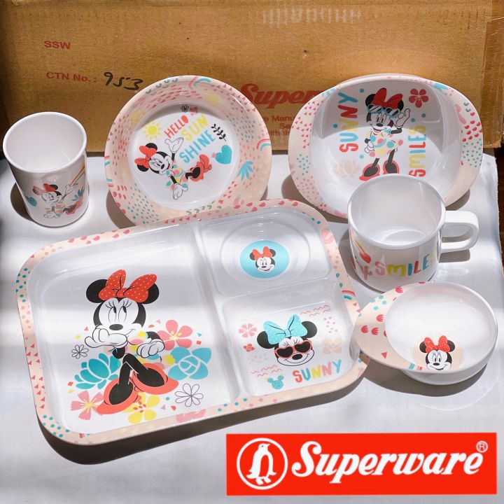 🎀ชุดจานชามมินนี่โบว์แดง 🎀ซุปเปอร์แวร์แท้ จานเมลามีน ถาด ชาม แก้วน้ำมิน ...