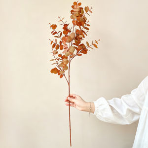 Autumn Orange Eucalyptus Leaf Forest Money Leaf  Artificial Flower Wedding Bouquet Decor Home Desktop Display Flowers
