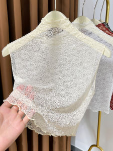 เสื้อเชิ้ตคอสูงครึ่งตัวลูกไม้แขนกุดสไตล์ฤดูใบไม้ร่วง/ฤดูหนาวสำหรับผู้หญิง เสื้อชั้นในผ้าตาข่ายแบบลำลอง ทรงเข้ารูป สไตล์เกาหลี