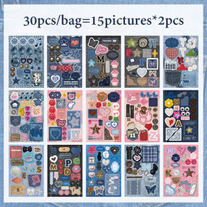 Mr.paper | Mr.Paper 30 Sheets Die Cut Coated Paper Stickers Retro Denim Fabric Theme DIY Decor for Journal Photo Frame Scrapbook Collage