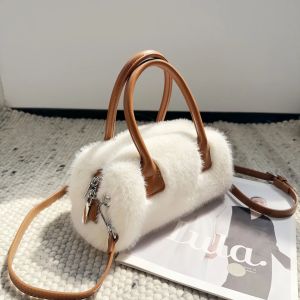 Winter Faux Fur Womens Box Small Tote Crossbody Bags Luxury Design Soft Plush Female Handle Shoulder Bag Furry Fluffy Handbags