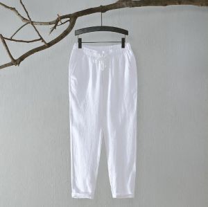 Mens Pants Cotton and Linen Korean Style Fashion Versatile Straight Leg Pants