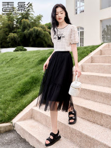 White Hollow out Short Sleeve T-Shirt Womens Summer New Style French Sweet Shoulder Bubble Sleeve Hollow Upper Body Fashion