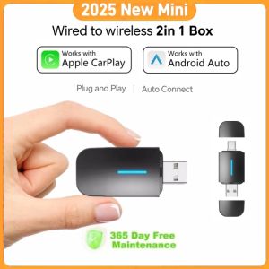 FLIXIVI 2 in 1 Interface Wireless CarPlay/Android Auto Wireless USB/TYPE-C Adapter Smart Mini Box Plug Fast Connect Universal