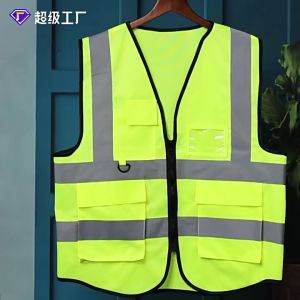 [10อัน] เสื้อกั๊กจราจร  Reflective Vest เซฟตี้ความปลอดภัย เห็นได้ชัด  มาพร้อมซิปและช่องใส่ปากกา ft99