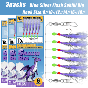 3packs Sabiki RigBlue Silver Flash fishing bait fishing bait with luminous beads high carbon steel material