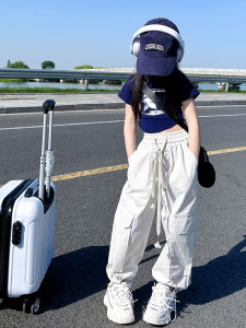 ชุดเด็กผู้หญิง ชุดเสื้อยืดแขนสั้นสไตล์ฮิปฮอป ชุดกางเกงขายาว ชุดแจ๊ส ชุดฮิปฮอป ชุดแฟชั่นฤดูร้อน ชุดเด็กผู้หญิง