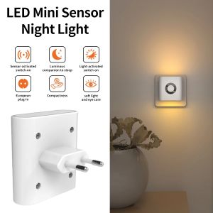 220V Motion Sensor LED Night Light With EU Socket Plug-in Wall Lamp Warm White Ambient Light For Toilet Stairs Bedroom Corridor