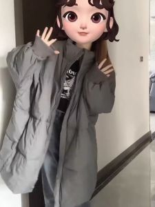 Womens down Cotton Jacket Winter Thickened Long Bread Style Coat Korean Style Loose Fit Zipper Closure Pure Color