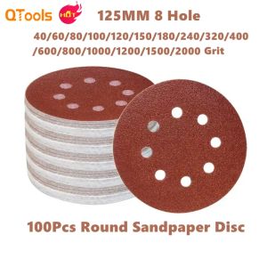 100pcs 5 inch 8 Holes Round Sand paper Disc 40 to 2000 Grit Sanding Pad 125MM Scrub Polishing Grinder