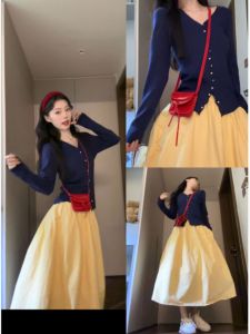 CHANGTONG | Korean Style High-Quality V-Neck Knit Top and Skirt Set