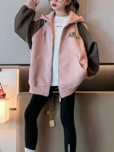 อินเทรนด์ ลำลอง เสื้อแจ็คเก็ตมีฮู้ด สําหรับเด็กผู้หญิง ฤดูใบไม้ผลิ ฤดูใบไม้ร่วง ทันสมัย โพลีเอสเตอร์ ไฟเบอร์ ซิป ปิดแขนยาวทรงตรง