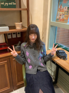 NIHAOKANONG | Áo Cardigan Len Thêu Argyle Patchwork Phong Cách Thư Giãn Cho Mùa Xuân Thu