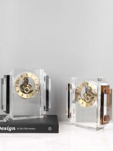 Modern Simple Luxury Crystal Mechanical Table Clock Desktop Decorations Entrance TV Cabinet Office Craftwork Home Decoration