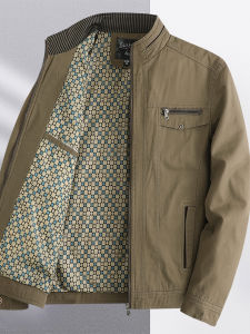 Loose Fit Pure Cotton Jacket for Middle-Aged Men Spring Autumn Stand Collar Dad Clothes Business Casual Thin Top for 40-50 Years Old