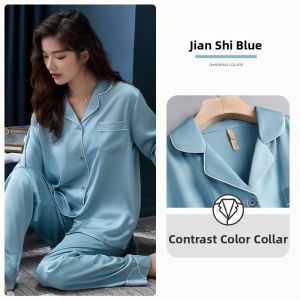 JIALEFEN | Cooling Silk-Like Long Sleeve Sleepwear Set