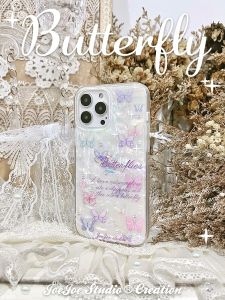Dreamy Butterfly Shell Pattern Phone Case Dual Layer Protection for  13 pro Max 15 pro Cute Fairy Style Original Design