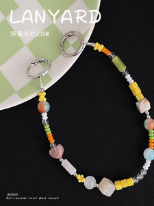 สร้อยข้อมือโทรศัพท์มือถือสั้น สไตล์การเดินทาง ปลดล็อคสองมือ แผ่นรองกระเป๋า โซ่จี้ลูกปัด เครื่องประดับโทรศัพท์มือถือ Acrylic