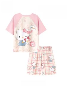 MiiOW | Bộ đồ ngủ cotton mỏng tay ngắn mùa xuân thu cho bé gái MiiOW Cat People Bộ đồ ngủ cotton thoải mái cho trẻ em