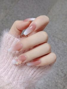 Wearable False Nails Pink White Gradient Butterfly Knot Nail Art Detachable Soft Color White Enhancing Nail Stickers