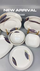 4pcs set Art Feather Design Melamine Dinnerware Plate / Bowl / Spoon / Cup Smart Kitchen Ph