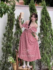 Váy Nữ Mùa Hè Cổ Trễ Vai Phong Cách Vintage Pháp