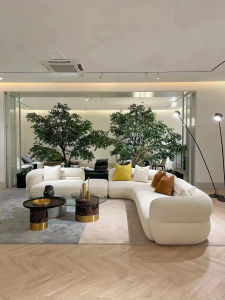 Modern Minimalist Italian Style Sofa Plush Fabric Living Room Straight Row Large Flat Level Couch Artistic Pattern Wooden Structure