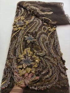 OLEVO | Luxury Sequins Lace Fabric 2026 High Quality French African Beaded Lace Fabric Nigerian Embroidery Fabric For Sewing AT3054-A1
