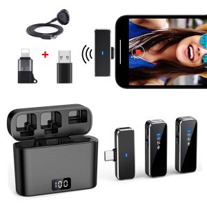 Wireless Lavalier Microphone with Display Charging Box Wireless Microphone for Phone Noise Reduction Mic for Live Broadcast