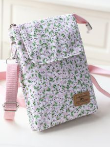  Floral Cotton Nylon Crossbody Bag for Women Vertical Mobile Phone Bag Summer New Style Casual Single Shoulder Bag