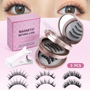 MAGEFY 3 Pairs Magnetic Eyelashes with Applicator Glue Free Reusable Magnetic Lashes Multiple Styles Natural Anime Magnetic Lash