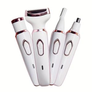 4-in-1 Rechargeable Electric Lady Shaver Set - Portable 500mAh Wet & Dry Painless Trimmer for Face Nose Legs & Underarms
