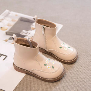 Genuine Leather Martin Boots for Girls Childrens Short Boots Autumn Winter New Style Cotton Shoes Warm Fleece Lined Kids Shoes