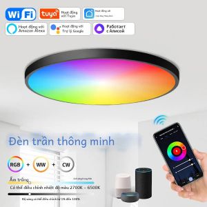 Tuya WiFi Thông Minh Đèn LED Âm Trần RGBCW Âm Trần 220V Hoạt Động Với Alexa Google Trợ Lý Phong Cách Hiện Đại Cho Phòng Khách Phòng Ngủ Trang Trí Nhà Màu Trắng