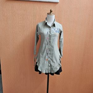 atasan kemeja wanita hijau XS S cewek anak perempuan 7 8 9 thn lengan serut