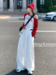 High Waist Wide Leg Denim Jeans Womens Early Autumn New Style Pleated Loose Slimming Floor-Length Casual Pants