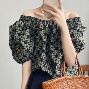 Korean Shirt Female New Fashion Bubble Sleeve Top Summer Off-the-shoulder Floral Shirt Lady Gentle Bohemian Casual Tops Clothes