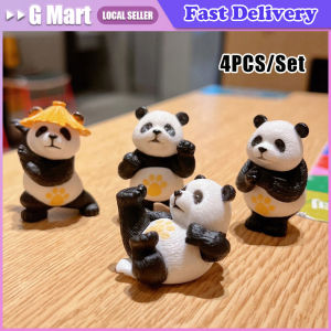 4pcs Miniatures Kung Fu Panda Cake Topper Plastic Animals Pandas Models Garden Plant Flower Pot Bonsai Dollhouse Decoration