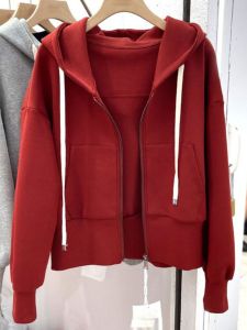 เสื้อแจ็คเก็ตสั้นสไตล์เบสบอลสำหรับผู้หญิง ฤดูใบไม้ผลิและฤดูใบไม้ร่วง 2025 เสื้อคลุมคาร์ดิแกนฮู้ดแบบสวมหัว ทรงหลวม ปกติ