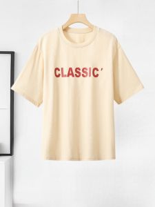 Fashionable Loose round Neck Short Sleeve T-Shirt Letter Casual Summer Top from Da Hong Select Store Simple Stylish Design